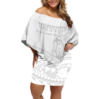 Polynesia Brain Cancer Awareness Family Matching Off Shoulder Short Dress and Hawaiian Shirt In May We Wear Grey LT14 Mom's Dress White - Polynesian Pride