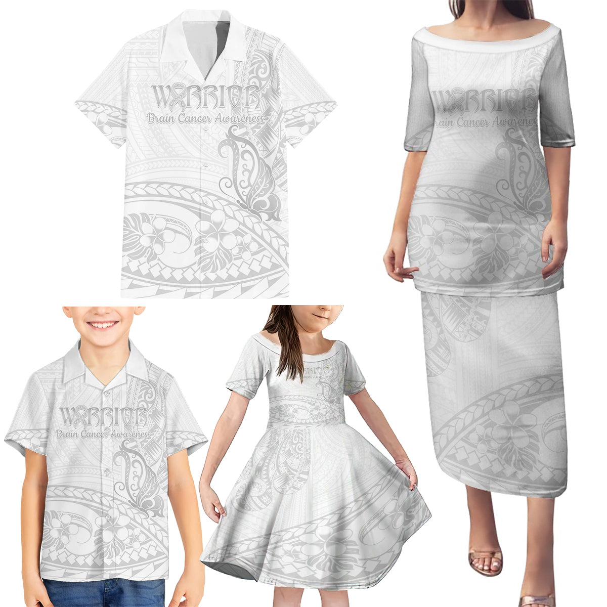 Polynesia Brain Cancer Awareness Family Matching Puletasi and Hawaiian Shirt In May We Wear Grey LT14 - Polynesian Pride