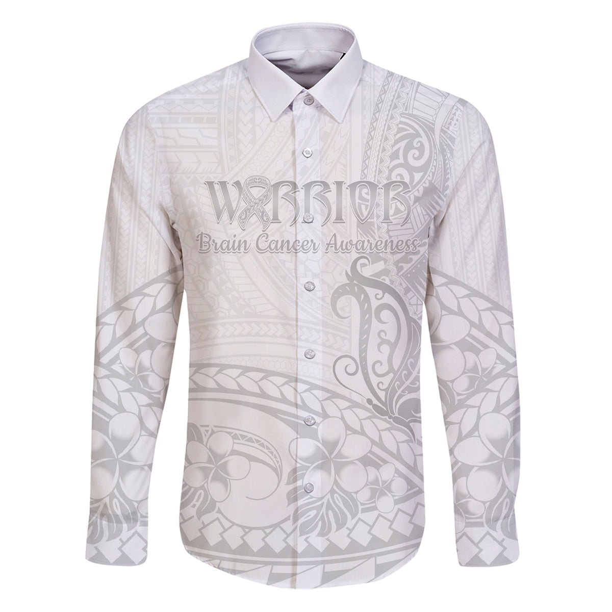Polynesia Brain Cancer Awareness Family Matching Puletasi and Hawaiian Shirt In May We Wear Grey LT14 Dad's Shirt - Long Sleeve White - Polynesian Pride