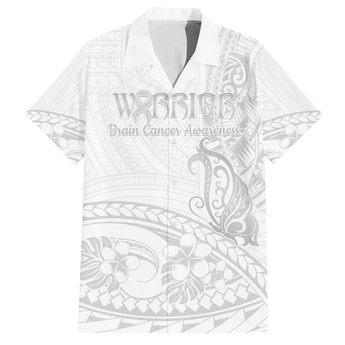 Polynesia Brain Cancer Awareness Family Matching Short Sleeve Bodycon Dress and Hawaiian Shirt In May We Wear Grey LT14 Dad's Shirt - Short Sleeve White - Polynesian Pride