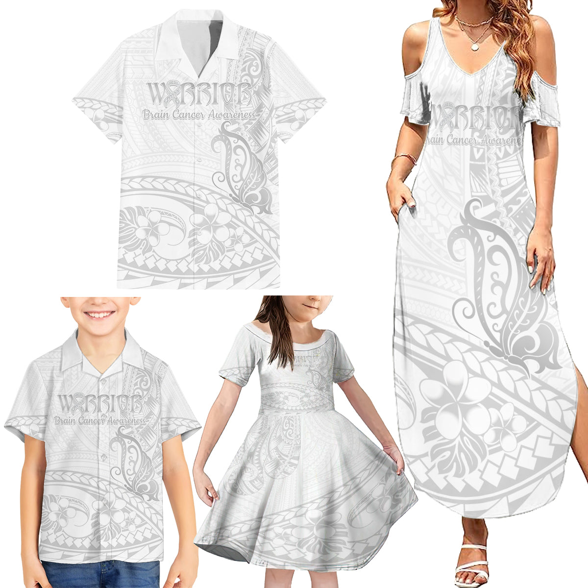 Polynesia Brain Cancer Awareness Family Matching Summer Maxi Dress and Hawaiian Shirt In May We Wear Grey LT14 - Polynesian Pride