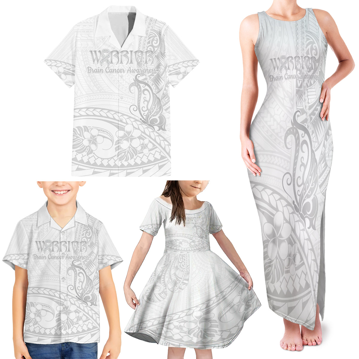 Polynesia Brain Cancer Awareness Family Matching Tank Maxi Dress and Hawaiian Shirt In May We Wear Grey LT14 - Polynesian Pride