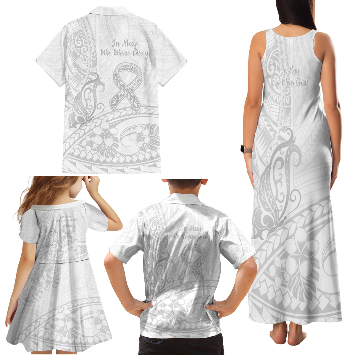 Polynesia Brain Cancer Awareness Family Matching Tank Maxi Dress and Hawaiian Shirt In May We Wear Grey LT14 - Polynesian Pride