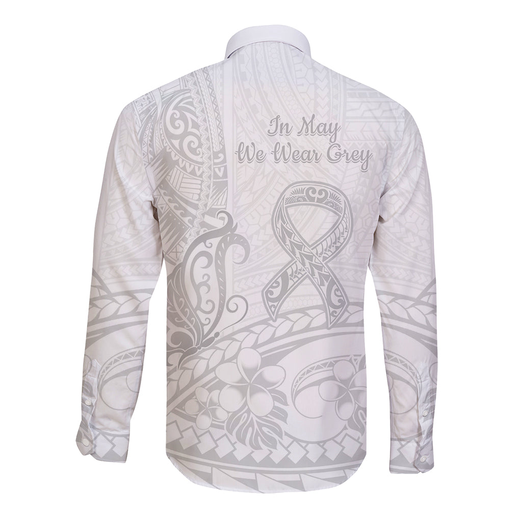 Polynesia Brain Cancer Awareness Long Sleeve Button Shirt In May We Wear Grey LT14 - Polynesian Pride