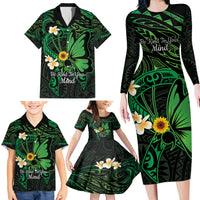 Polynesia Mental Health Awareness Family Matching Long Sleeve Bodycon Dress and Hawaiian Shirt Green Ribbon Be Kind To Your Mind LT14 - Polynesian Pride