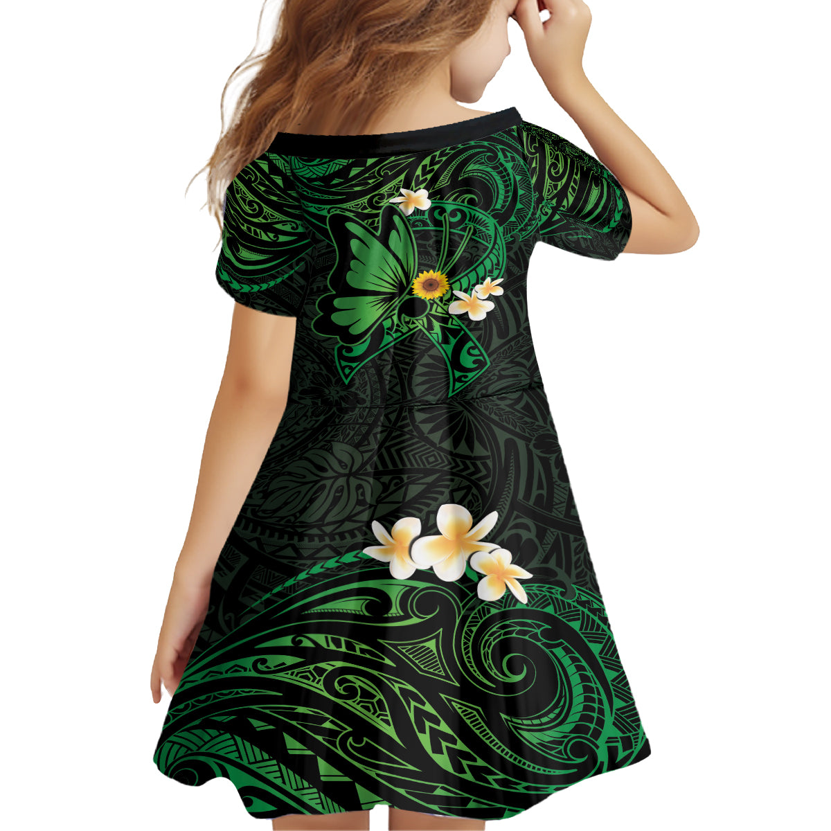 Polynesia Mental Health Awareness Family Matching Off Shoulder Maxi Dress and Hawaiian Shirt Green Ribbon Be Kind To Your Mind LT14 - Polynesian Pride