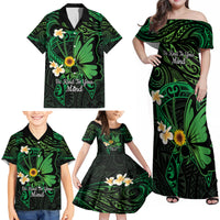 Polynesia Mental Health Awareness Family Matching Off Shoulder Maxi Dress and Hawaiian Shirt Green Ribbon Be Kind To Your Mind LT14 - Polynesian Pride