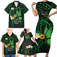 Polynesia Mental Health Awareness Family Matching Short Sleeve Bodycon Dress and Hawaiian Shirt Green Ribbon Be Kind To Your Mind LT14 - Polynesian Pride