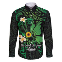 Polynesia Mental Health Awareness Family Matching Short Sleeve Bodycon Dress and Hawaiian Shirt Green Ribbon Be Kind To Your Mind LT14 Dad's Shirt - Long Sleeve Green - Polynesian Pride