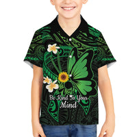 Polynesia Mental Health Awareness Family Matching Short Sleeve Bodycon Dress and Hawaiian Shirt Green Ribbon Be Kind To Your Mind LT14 Son's Shirt Green - Polynesian Pride