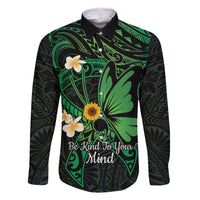 Polynesia Mental Health Awareness Family Matching Tank Maxi Dress and Hawaiian Shirt Green Ribbon Be Kind To Your Mind LT14 Dad's Shirt - Long Sleeve Green - Polynesian Pride