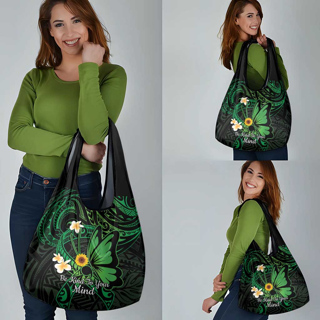 Polynesia Mental Health Awareness Grocery Bag Green Ribbon Be Kind To Your Mind
