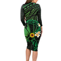 Polynesia Mental Health Awareness Long Sleeve Bodycon Dress Green Ribbon Be Kind To Your Mind LT14 - Polynesian Pride