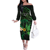Polynesia Mental Health Awareness Off The Shoulder Long Sleeve Dress Green Ribbon Be Kind To Your Mind LT14 Women Green - Polynesian Pride