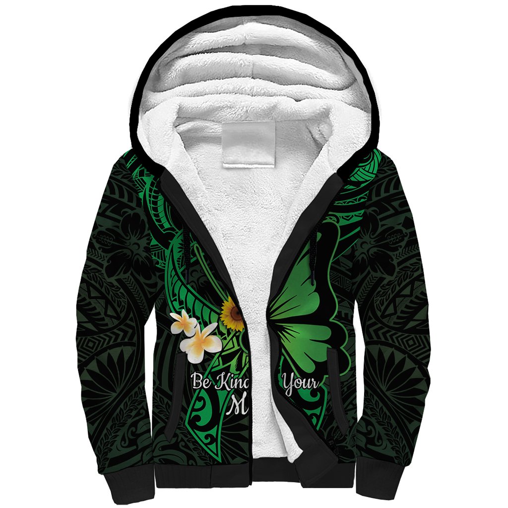 Polynesia Mental Health Awareness Sherpa Hoodie Green Ribbon Be Kind To Your Mind