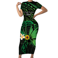Polynesia Mental Health Awareness Short Sleeve Bodycon Dress Green Ribbon Be Kind To Your Mind LT14 Long Dress Green - Polynesian Pride