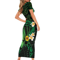 Polynesia Mental Health Awareness Short Sleeve Bodycon Dress Green Ribbon Be Kind To Your Mind LT14 - Polynesian Pride
