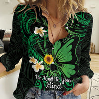 Polynesia Mental Health Awareness Women Casual Shirt Green Ribbon Be Kind To Your Mind LT14 Female Green - Polynesian Pride