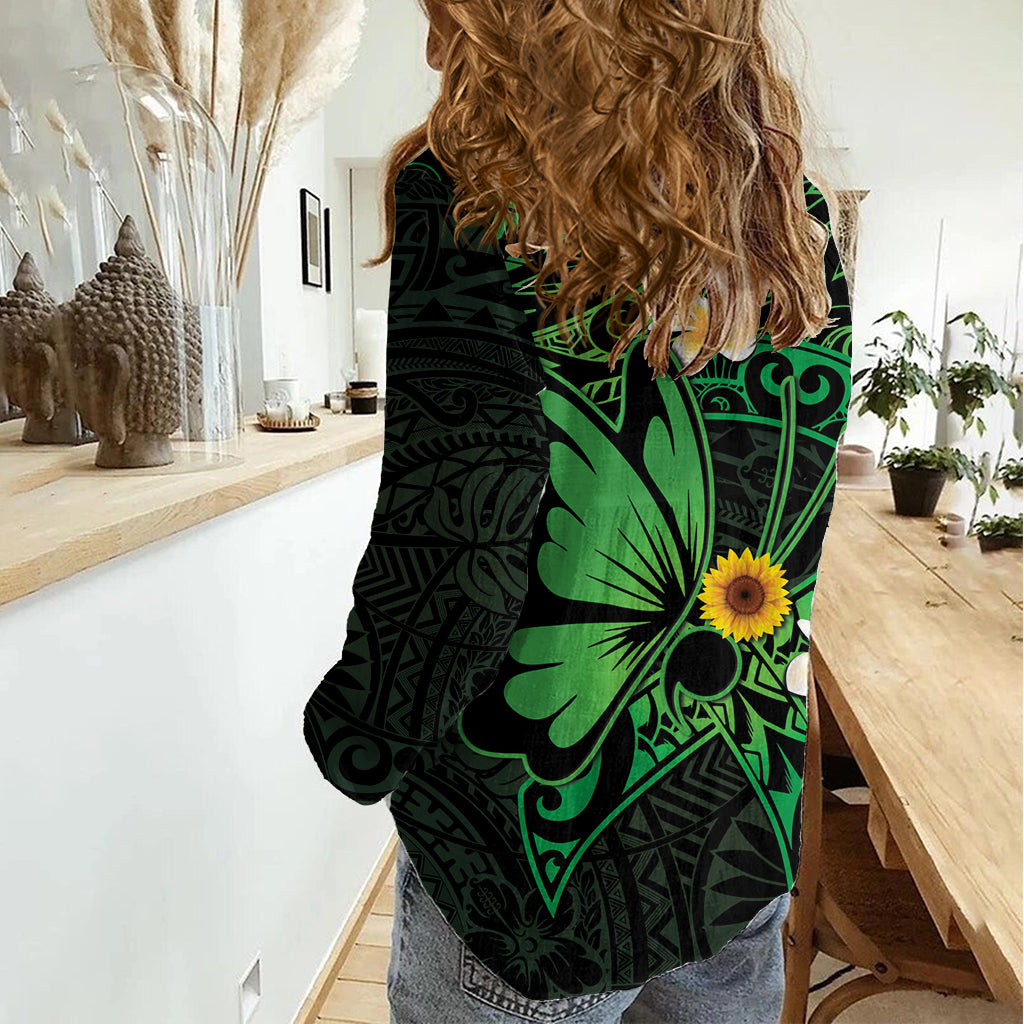 Polynesia Mental Health Awareness Women Casual Shirt Green Ribbon Be Kind To Your Mind LT14 - Polynesian Pride