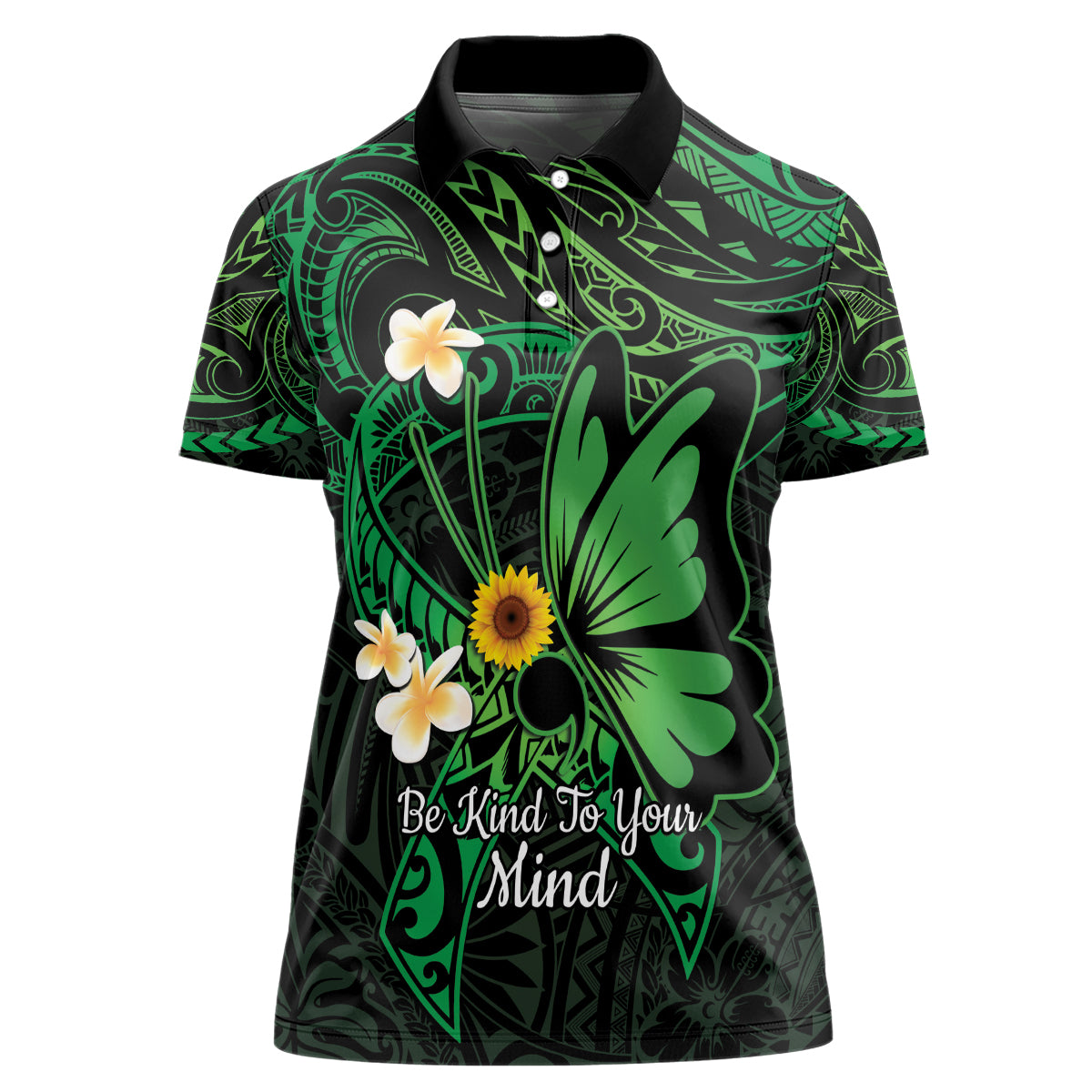 Polynesia Mental Health Awareness Women Polo Shirt Green Ribbon Be Kind To Your Mind LT14 Female Green - Polynesian Pride
