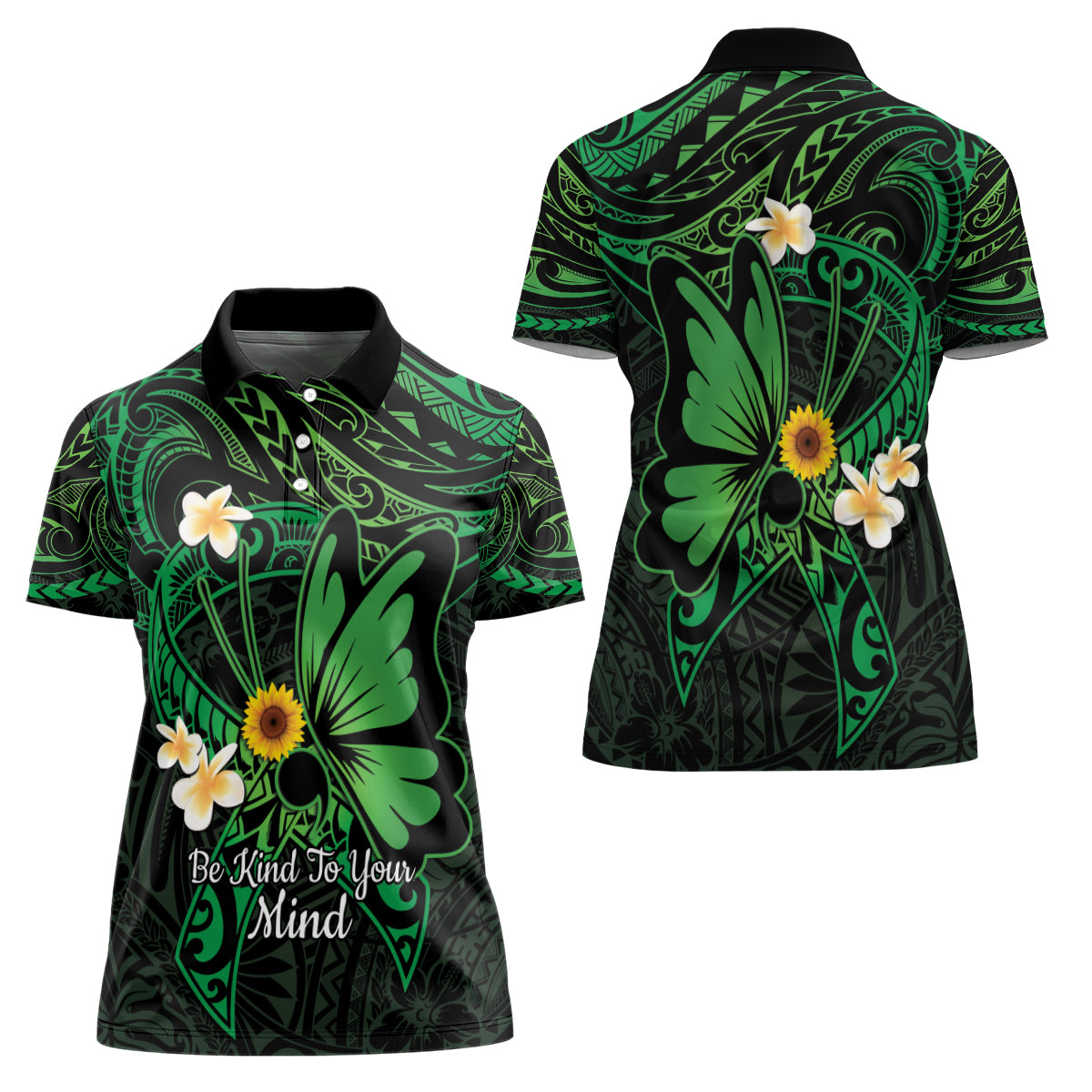 Polynesia Mental Health Awareness Women Polo Shirt Green Ribbon Be Kind To Your Mind LT14 - Polynesian Pride