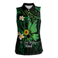 Polynesia Mental Health Awareness Women Sleeveless Polo Shirt Green Ribbon Be Kind To Your Mind LT14 Female Green - Polynesian Pride