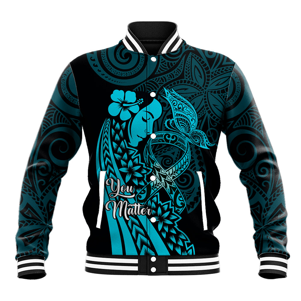 Polynesia World Ovarian Cancer Day Baseball Jacket You Matter Polynesian Women LT14 Unisex Teal - Polynesian Pride