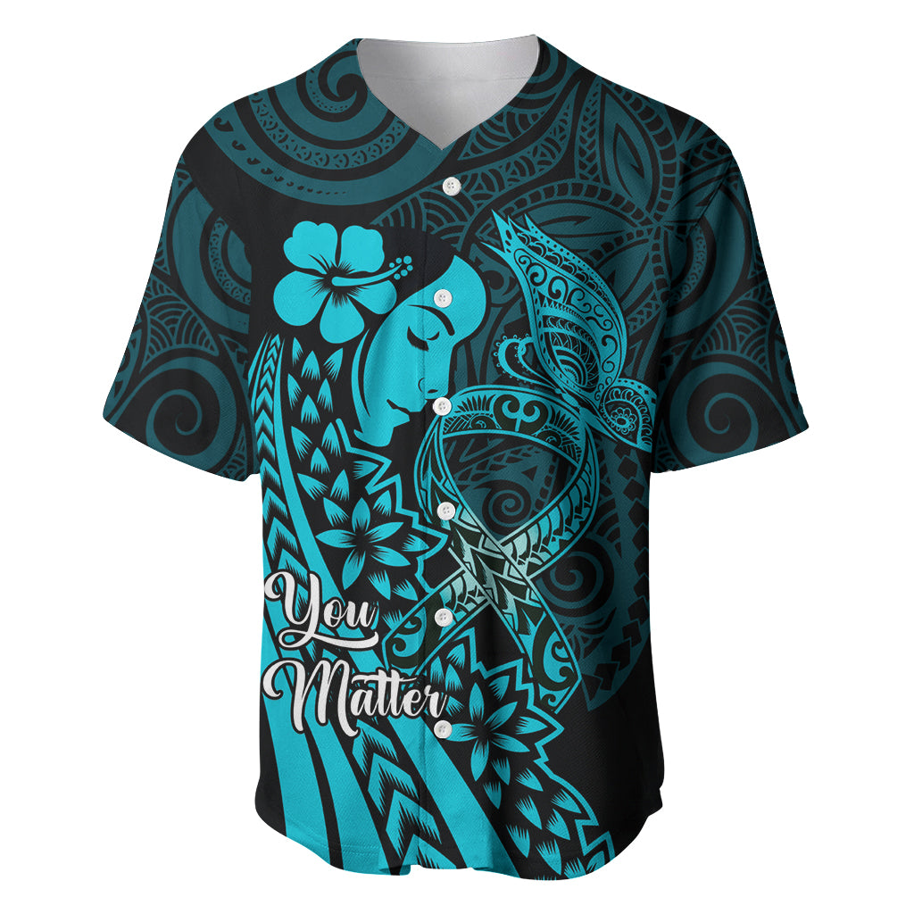 Polynesia World Ovarian Cancer Day Baseball Jersey You Matter Polynesian Women LT14 Teal - Polynesian Pride