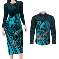 Polynesia World Ovarian Cancer Day Couples Matching Long Sleeve Bodycon Dress and Long Sleeve Button Shirt You Matter Polynesian Women LT14 Teal - Polynesian Pride