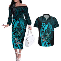 Polynesia World Ovarian Cancer Day Couples Matching Off The Shoulder Long Sleeve Dress and Hawaiian Shirt You Matter Polynesian Women LT14 Teal - Polynesian Pride