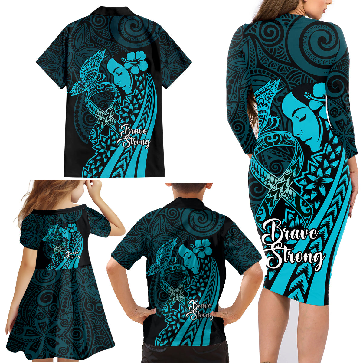Polynesia World Ovarian Cancer Day Family Matching Long Sleeve Bodycon Dress and Hawaiian Shirt You Matter Polynesian Women LT14 - Polynesian Pride