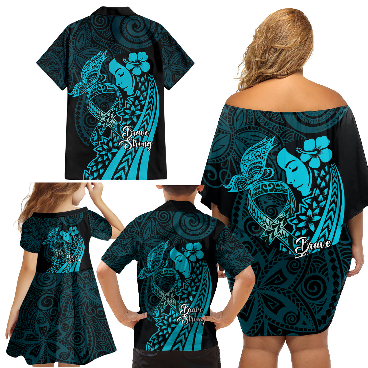 Polynesia World Ovarian Cancer Day Family Matching Off Shoulder Short Dress and Hawaiian Shirt You Matter Polynesian Women LT14 - Polynesian Pride