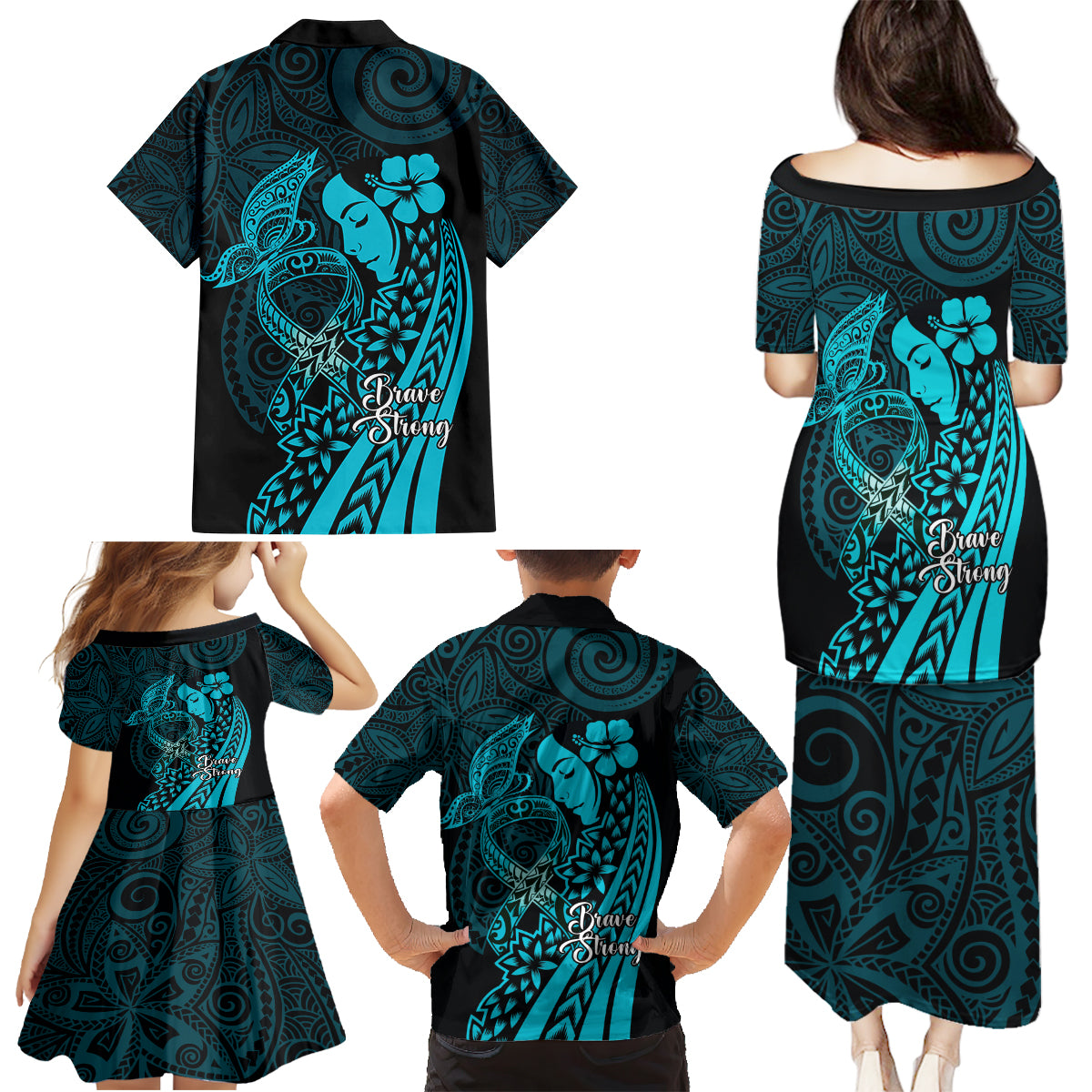 Polynesia World Ovarian Cancer Day Family Matching Puletasi and Hawaiian Shirt You Matter Polynesian Women LT14 - Polynesian Pride