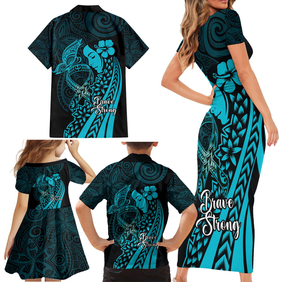 Polynesia World Ovarian Cancer Day Family Matching Short Sleeve Bodycon Dress and Hawaiian Shirt You Matter Polynesian Women LT14 - Polynesian Pride