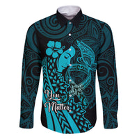 Polynesia World Ovarian Cancer Day Family Matching Tank Maxi Dress and Hawaiian Shirt You Matter Polynesian Women LT14 Dad's Shirt - Long Sleeve Teal - Polynesian Pride