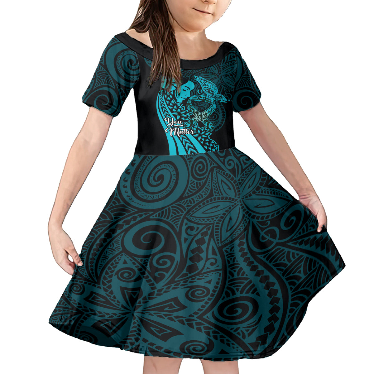 Polynesia World Ovarian Cancer Day Kid Short Sleeve Dress You Matter Polynesian Women