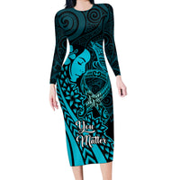 Polynesia World Ovarian Cancer Day Long Sleeve Bodycon Dress You Matter Polynesian Women LT14 Long Dress Teal - Polynesian Pride