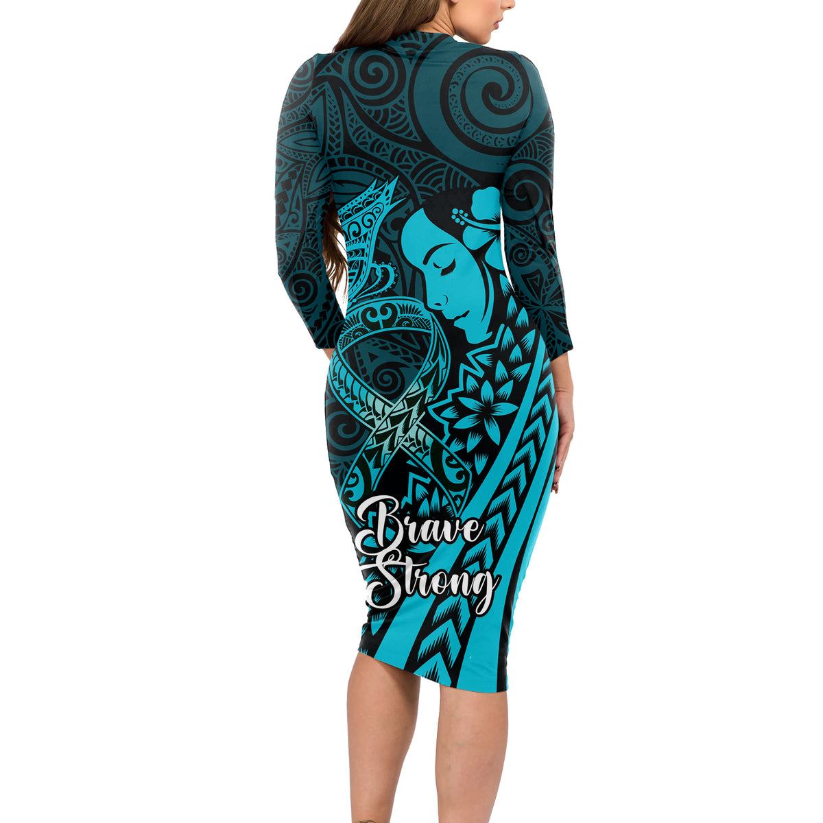 Polynesia World Ovarian Cancer Day Long Sleeve Bodycon Dress You Matter Polynesian Women LT14 - Polynesian Pride