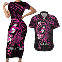 Polynesia Breast Cancer Awareness Couples Matching Short Sleeve Bodycon Dress and Hawaiian Shirt Pink Ribbon No One Fights Alone - Black LT14 Black - Polynesian Pride