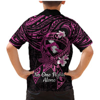 Polynesia Breast Cancer Awareness Family Matching Mermaid Dress and Hawaiian Shirt Pink Ribbon No One Fights Alone - Black LT14 - Polynesian Pride