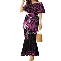 Polynesia Breast Cancer Awareness Family Matching Mermaid Dress and Hawaiian Shirt Pink Ribbon No One Fights Alone - Black LT14 Mom's Dress Black - Polynesian Pride