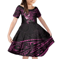 Polynesia Breast Cancer Awareness Family Matching Off Shoulder Maxi Dress and Hawaiian Shirt Pink Ribbon No One Fights Alone - Black LT14 Daughter's Dress Black - Polynesian Pride