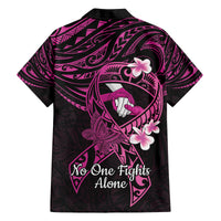 Polynesia Breast Cancer Awareness Family Matching Off Shoulder Maxi Dress and Hawaiian Shirt Pink Ribbon No One Fights Alone - Black LT14 - Polynesian Pride