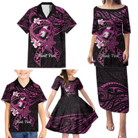 Polynesia Breast Cancer Awareness Family Matching Puletasi and Hawaiian Shirt Pink Ribbon No One Fights Alone - Black LT14 - Polynesian Pride