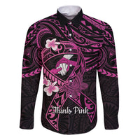 Polynesia Breast Cancer Awareness Family Matching Puletasi and Hawaiian Shirt Pink Ribbon No One Fights Alone - Black LT14 Dad's Shirt - Long Sleeve Black - Polynesian Pride