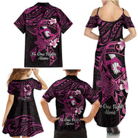 Polynesia Breast Cancer Awareness Family Matching Summer Maxi Dress and Hawaiian Shirt Pink Ribbon No One Fights Alone - Black LT14 - Polynesian Pride