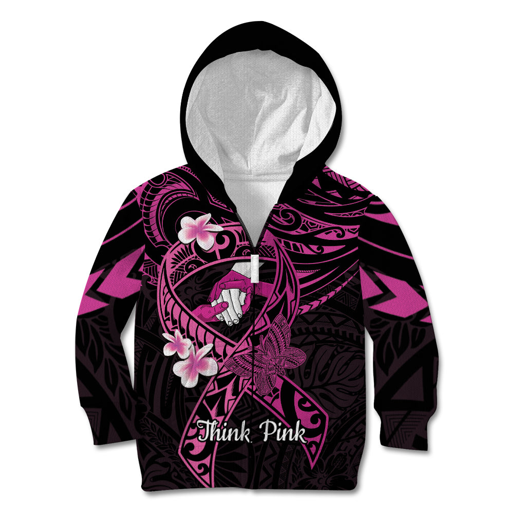 Polynesia Breast Cancer Awareness Kid Hoodie Pink Ribbon No One Fights Alone - Black