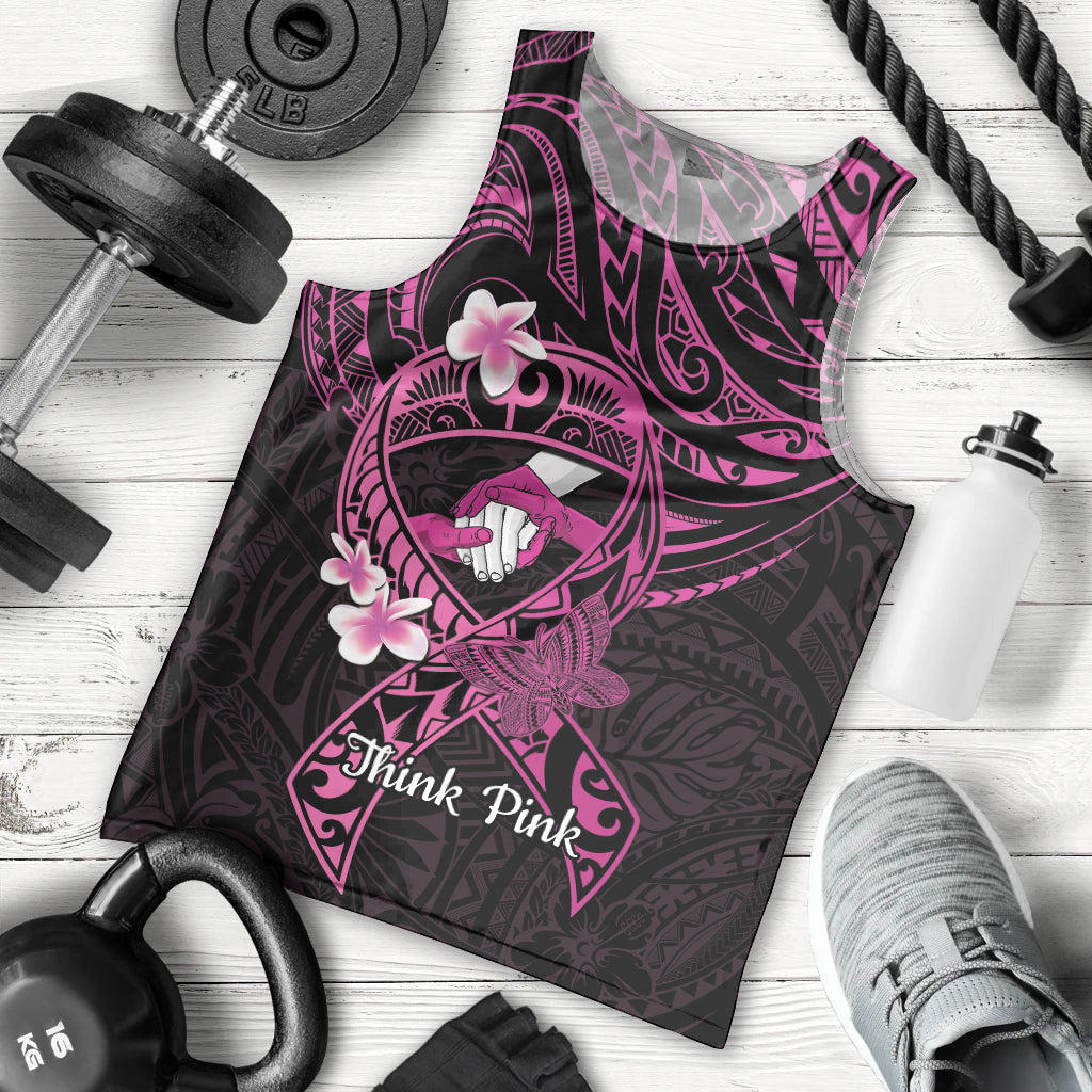 Polynesia Breast Cancer Awareness Men Tank Top Pink Ribbon No One Fights Alone - Black