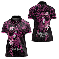 Polynesia Breast Cancer Awareness Women Polo Shirt Pink Ribbon No One Fights Alone - Black