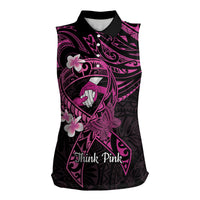 Polynesia Breast Cancer Awareness Women Sleeveless Polo Shirt Pink Ribbon No One Fights Alone - Black LT14 Female Black - Polynesian Pride